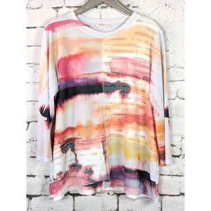 JESS & JANE Artsy Lagenlook Casual Comfort Top Stretch Sunset Print Size 1X